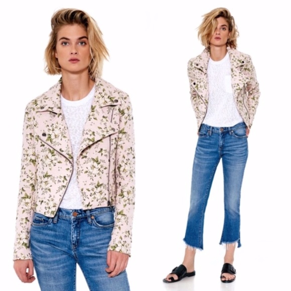 Blank NYC Jackets & Blazers - Blank NYC Pink Floral Moto Zip Jacket Medium